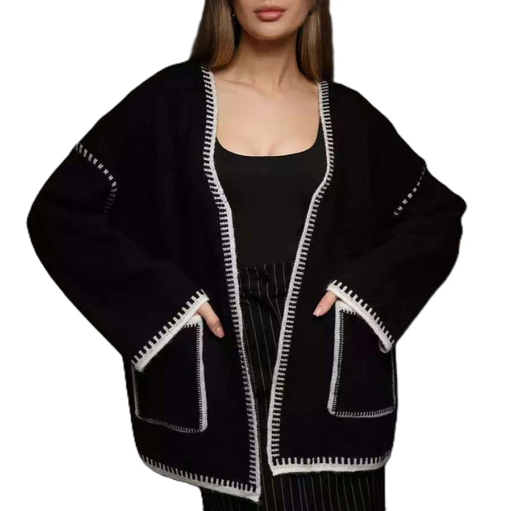 For Spring Season Women for Knit Cardigan Loose Fit Outerwear Fashion Cardigan Coat Medium Elasticity Regular Length