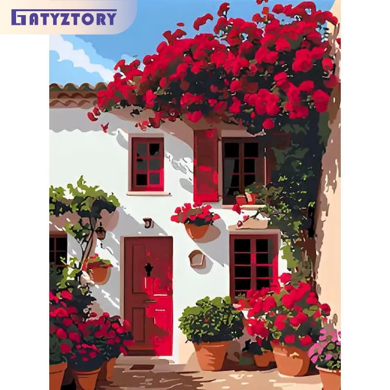 

House Painting By Numbers Picture Picture Drawing Landscape Number Painting Acrylic paints DIY Color by Number for Beginner
