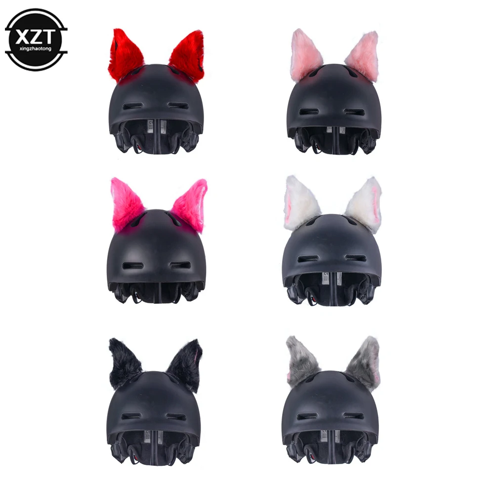 2Pcs/Pair Motorcycle Helmet Plush Cat Ears Cute Decor Bike Riding Helmet Styling Sticker Decoration Helmet Accessories