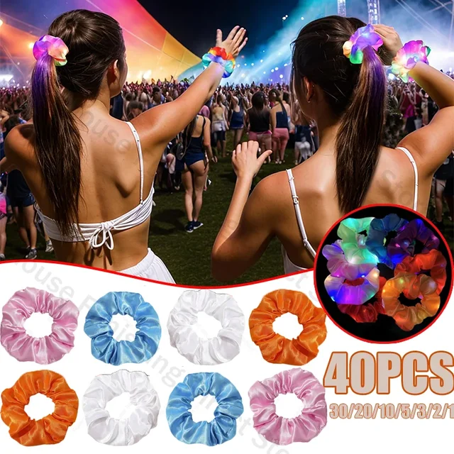LED Luminous Scrunchies Hairband Women Glowing Elastic Hair Tie Hair Rope Girl Glow in the Dark Party Supplies Hair Accessory