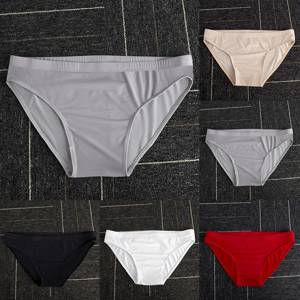 Sexy Mens Panties Ice Silk Skin-friendly Soft Briefs Solid Color Breathable Knickers Low Waist Underwear Elasticity Lingerie