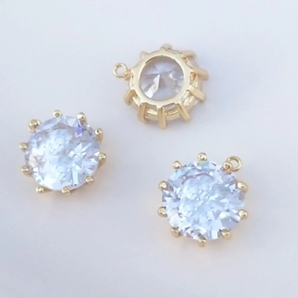 

1 шт. медные подвески, 14-каратное золото, сохранение цвета, одинарный большой кулон из циркония 11 мм, ювелирные изделия ручной работы, серьги, браслет