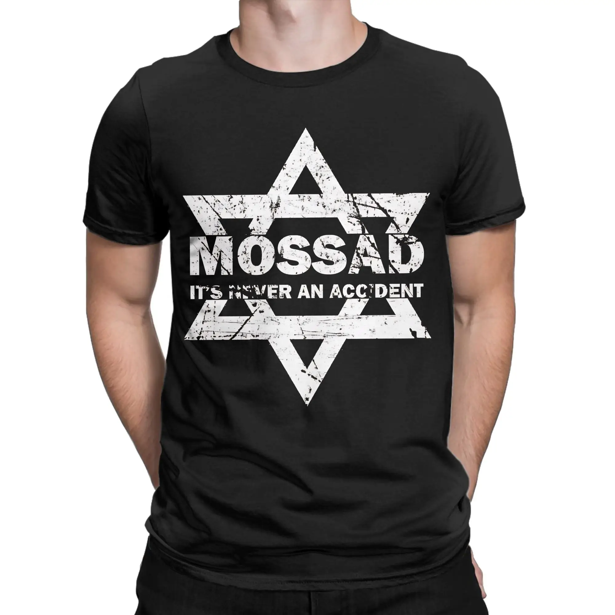 Men T-Shirt Mossad It_s Never An Accident Israeli Intelligence Casual 100% Cotton Tees Short Sleeve  T Shirts Round Neck Clothes