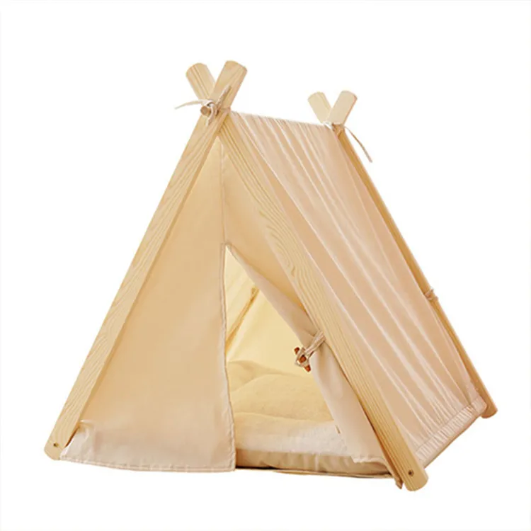 

wholesale in stock Modern Wooden Triangle outdoor cat tent house pet camping tent cat bed teepee