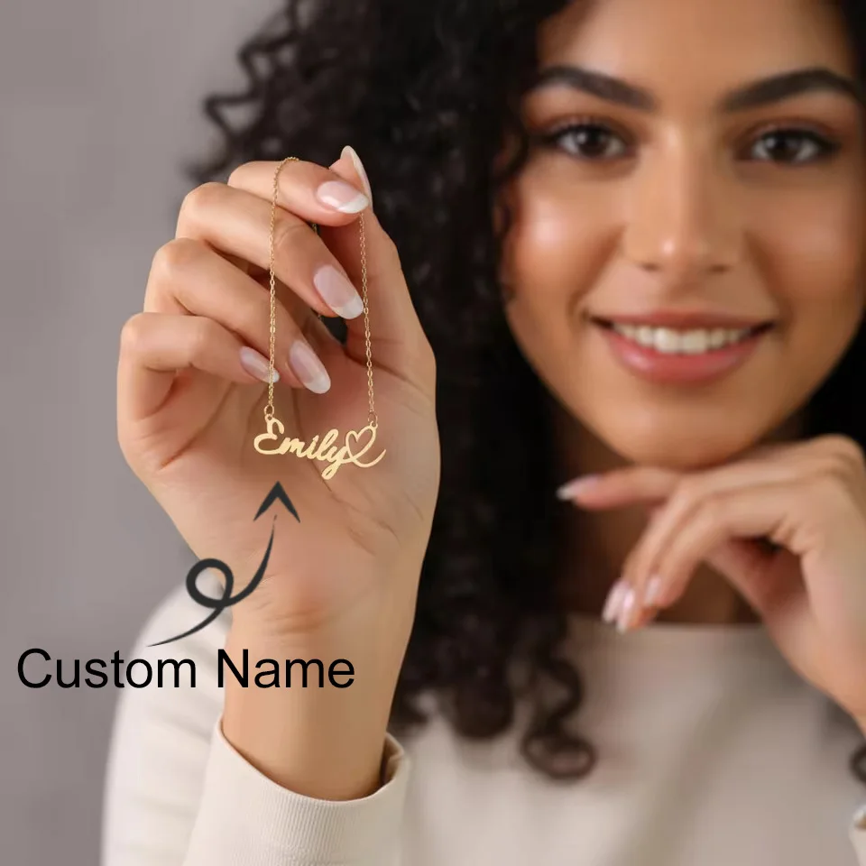 

Custom Love Heart Name Necklace Personalized Letters 18K Gold Plated Pendant Stainless Steel Jewelry Trend Birthday Gift For Her