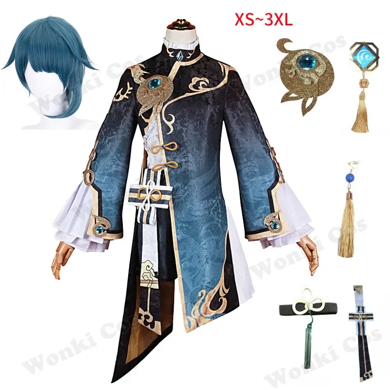 

Game XingQiu Cosplay Costume Gen Xing Qiu Wig Outfit Earrings Halloween Costume Gen Impact Shin Cosplay