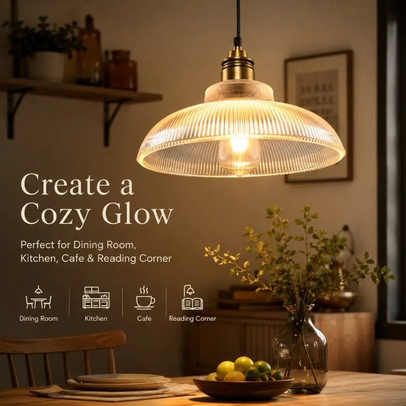 Vintage Ribbed Glass Pendant Light Nordic Industrial Hanging Lamp for Bar Restaurant Bedroom Study Hotel Decor Pendant Light