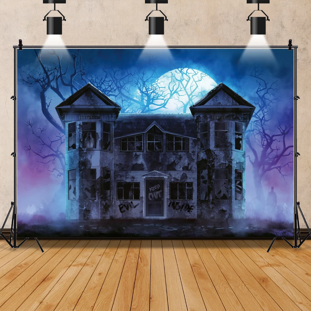 Photo Backdrop Old Dark Deserted Rural House Halloween Party Skeleton Scenic Child Kids Portrait Photo Background Photo Studio