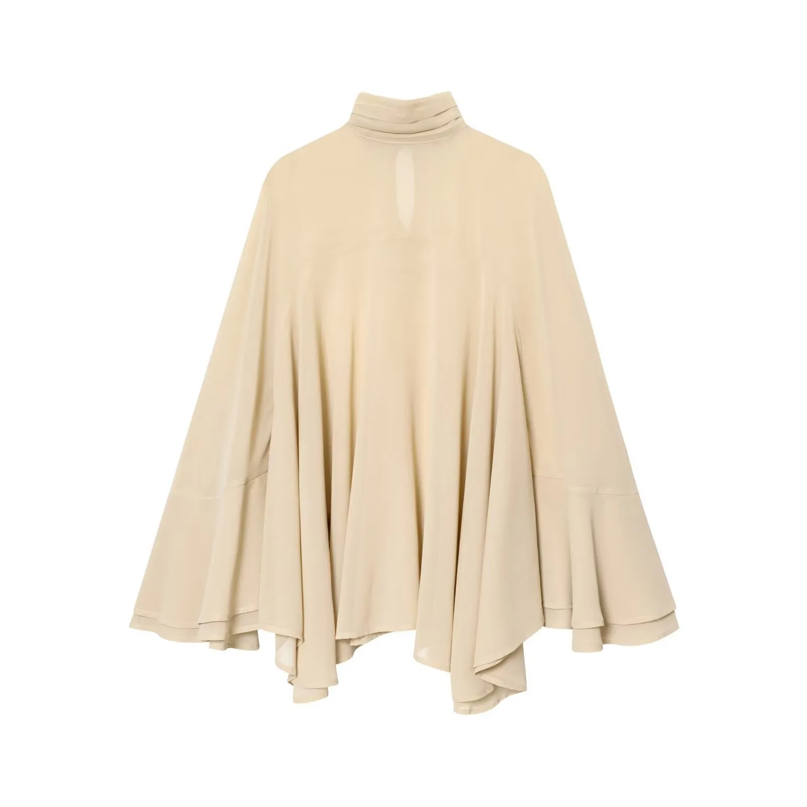 Women's Cape Chiffon Long Sleeve Poncho Oversized Sheer Chiffon Wrap Asymmetrical Hem Solid Color Flowing Silhouette Top