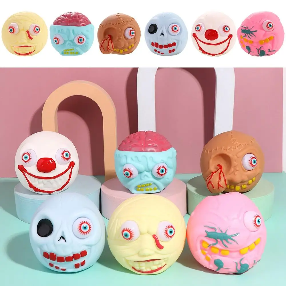 Elastisches, weiches, auffälliges Totenkopf-Spielzeug, Neuheit, langsamer Rückprall, Squeeze-Zappelspielzeug, Clown-Spinne, Halloween-Streich-Spielzeug, Geschenk