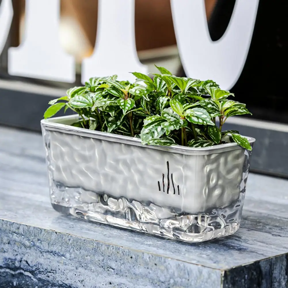 Glacier Pattern Planter Transparent Self Watering Planter Pot with Drainage Hole Reservoir Herb Flower Container Indoor Outdoor