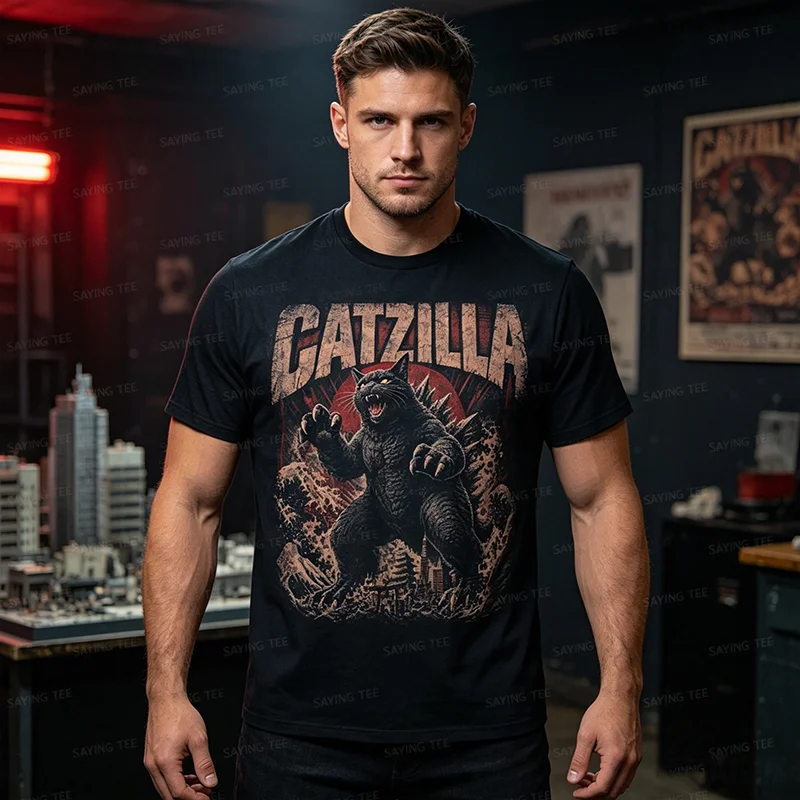Lustiges Catzilla T-Shirt Japanische Kunst Katzenliebhaber Vintage Katzen-T-Shirt Y2k Cartoon Kitty Grafik Kleidung Humor Persönlichkeit Weiche Baumwolle – Detail 8