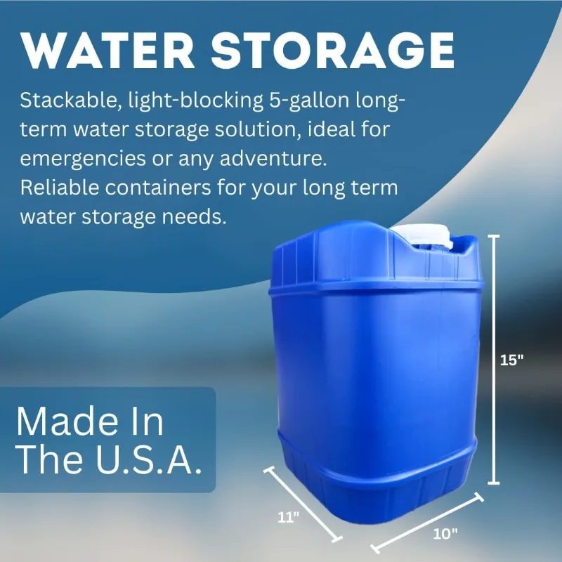 Conteneurs de stockage d'eau empilables de 5 gallons, 5 gallons chacun avec couvercles + robinet, remplissage facile, stockage d'eau d'urgence pour fourniture surviale