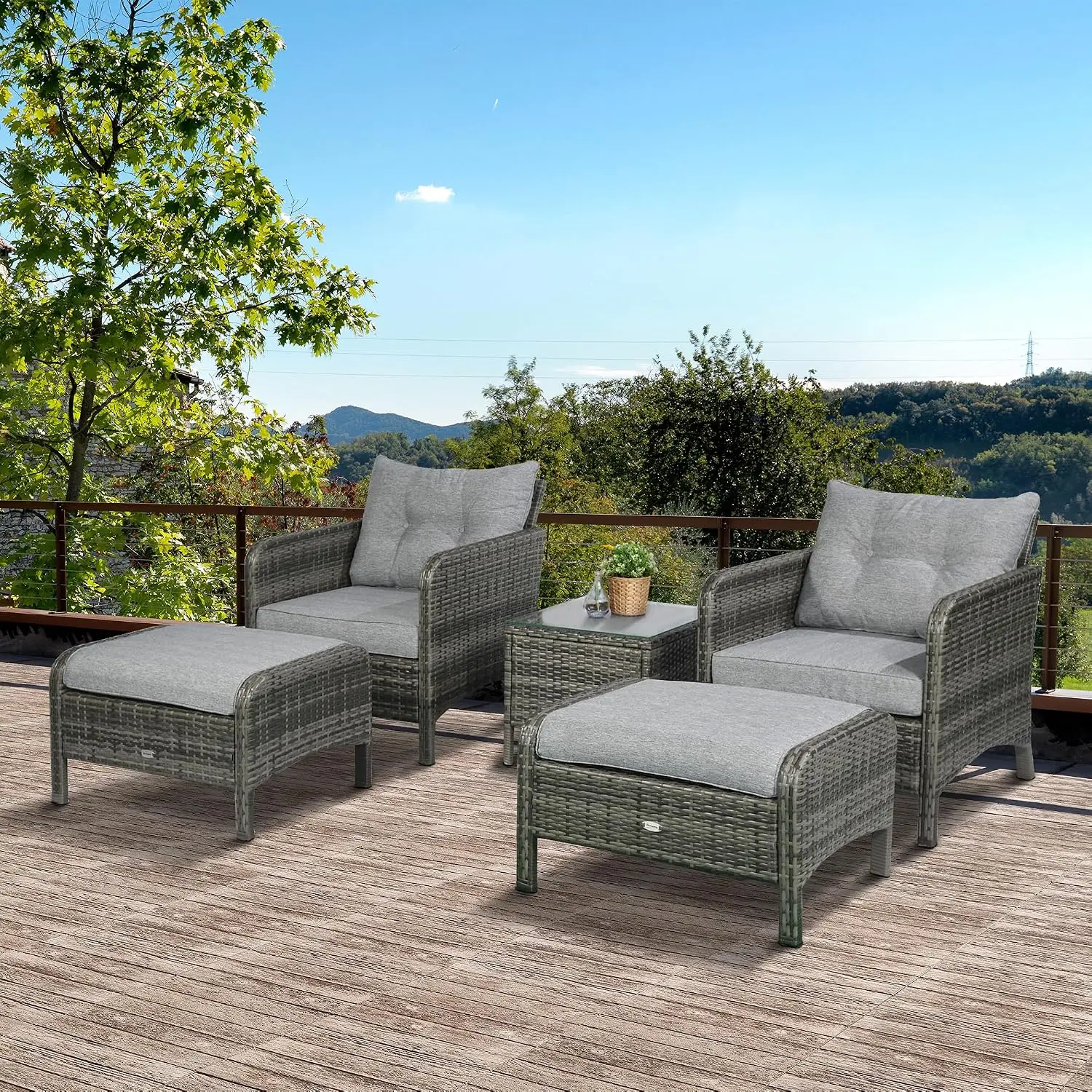 Outdoor Patio Conversation Set, 2 Cushioned Chairs, Tempered Glass Top Coffee Table