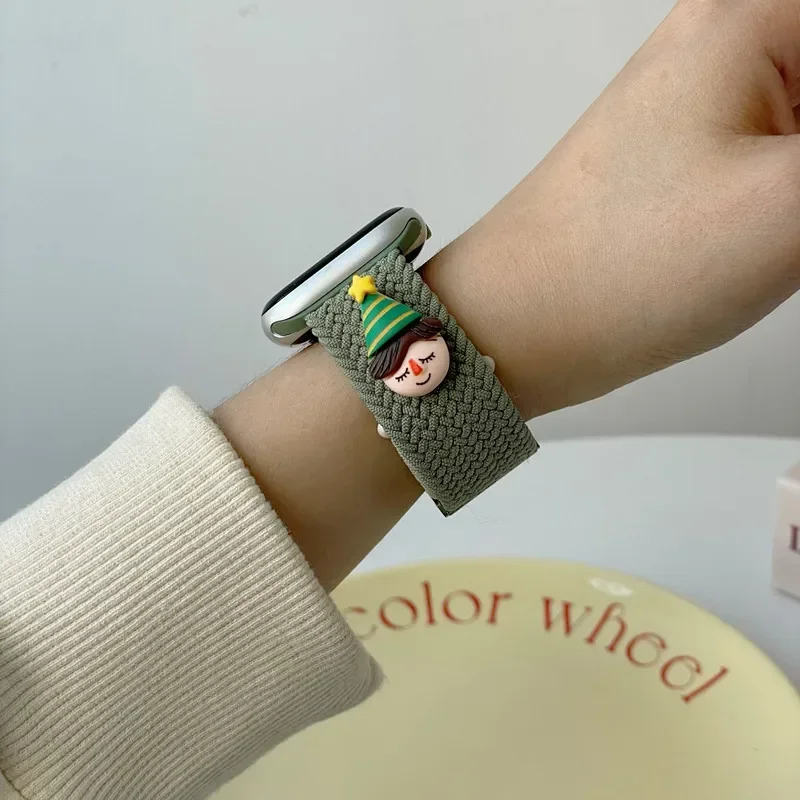 Elastisches Karton-Nylonarmband für Apple Watch Band S10 9, 8, 7, 6se 5, 4, 3, 2, geflochtene Schlaufe für iWatch 38/42 40/44 41/44 49Ultra 42/46 mm