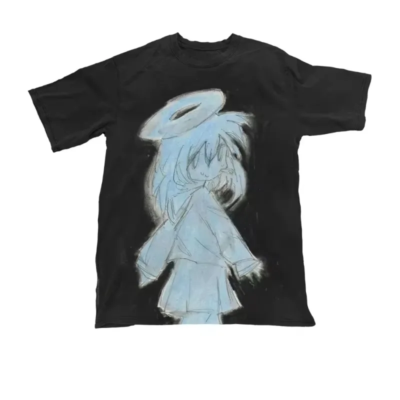 Classic Emo Anime Halo Angel Sailor Girl Y2K Aesthetic Graphic T-Shirt Cotton Men Women Streetwear Tee