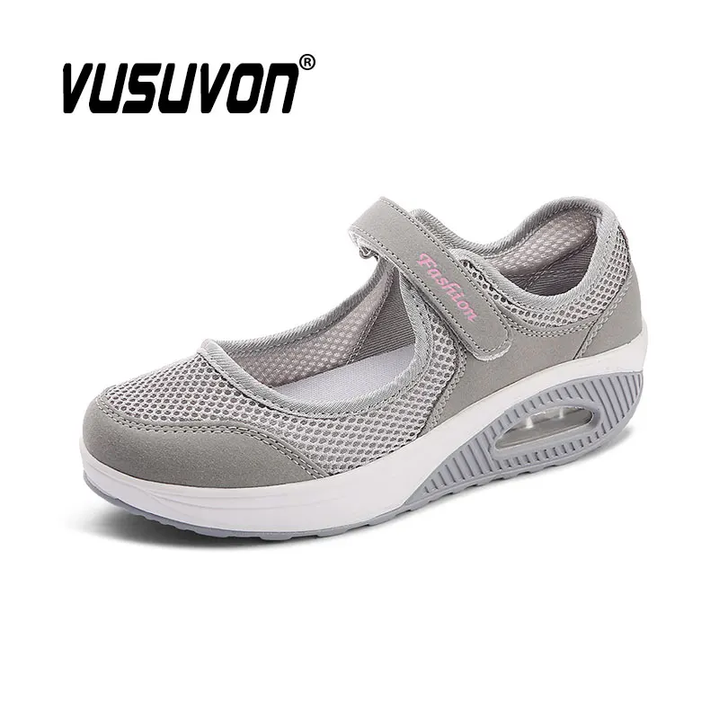 2024 Women Fashion Summer Mesh Light Comfortable Shake Shoes 42 Large Size 5CM Fitness Walking Black  Mary Jane Pumps