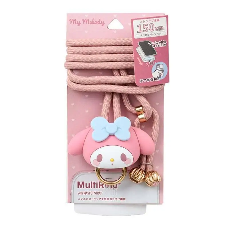 Kawaii sanrio periféricos minha melodia kuromi cinnamoroll olá kitty dos desenhos animados cordão do telefone móvel crossbody longo boneca pendurado anel