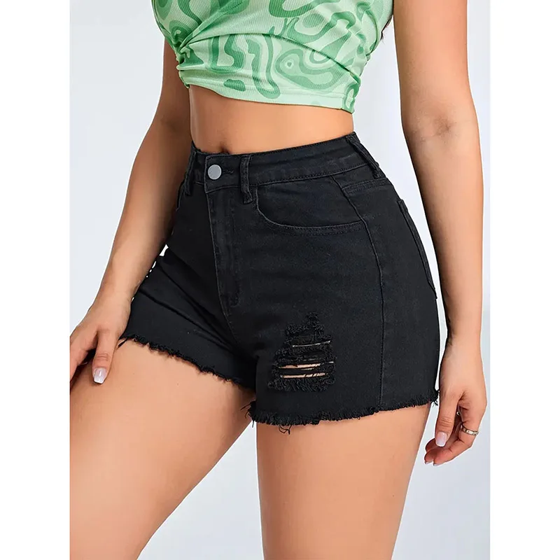 

Summer Hot Sale Women Fashion Black Ripped Denim Shorts Girls Korean High Waist Short Jeans Lady Skinny Casual Shorts