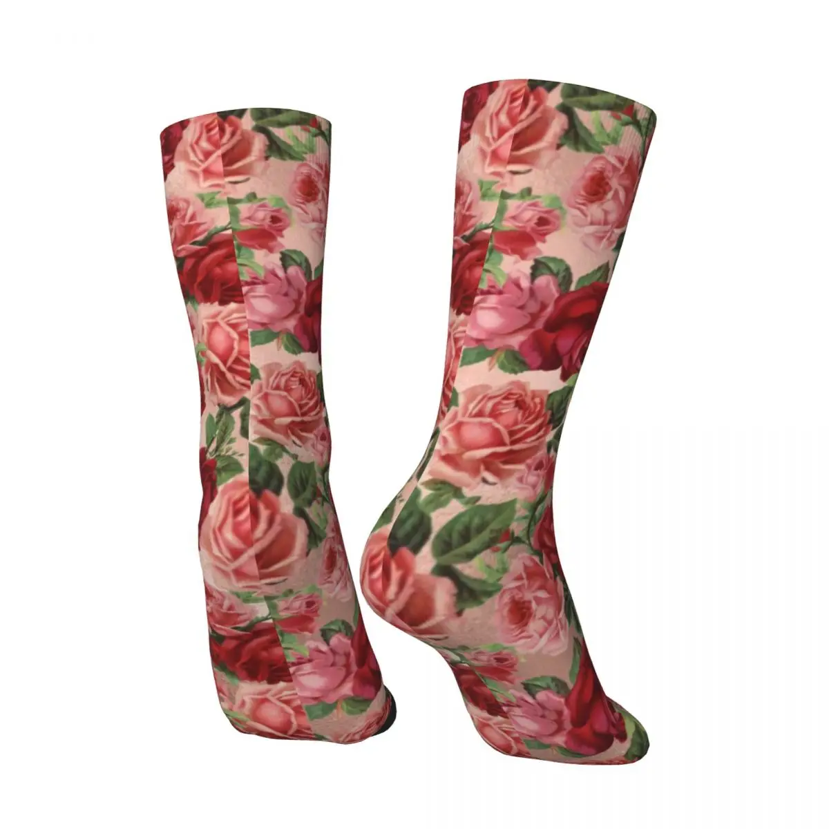 Vintage Floral Print Socks Winter Elegant Red Roses Stockings Retro Female High Quality Socks Design Outdoor Anti Skid Socks