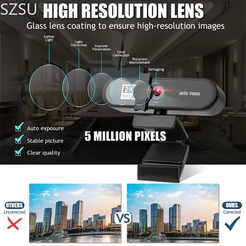 SZSU 2K Webcam 1080p Streaming -Webkamera mit Mikrofon -Breitbild -USB -Computer