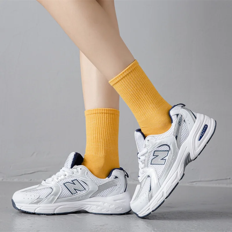 Winter All-match Sports Style Solid Color Stripes Simple Breathable Korean Cotton Socks Ladies Long Tube Autumn