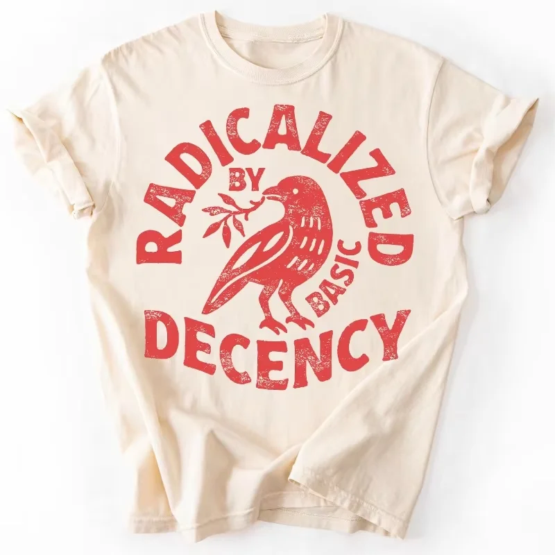 Herren Vintage T-Shirt Funny Radicalized By Basic Decency Meme T-Shirt Damen Streetwear Baumwolle Oversized T-Shirt Unisex Kurzarm – Detail 5