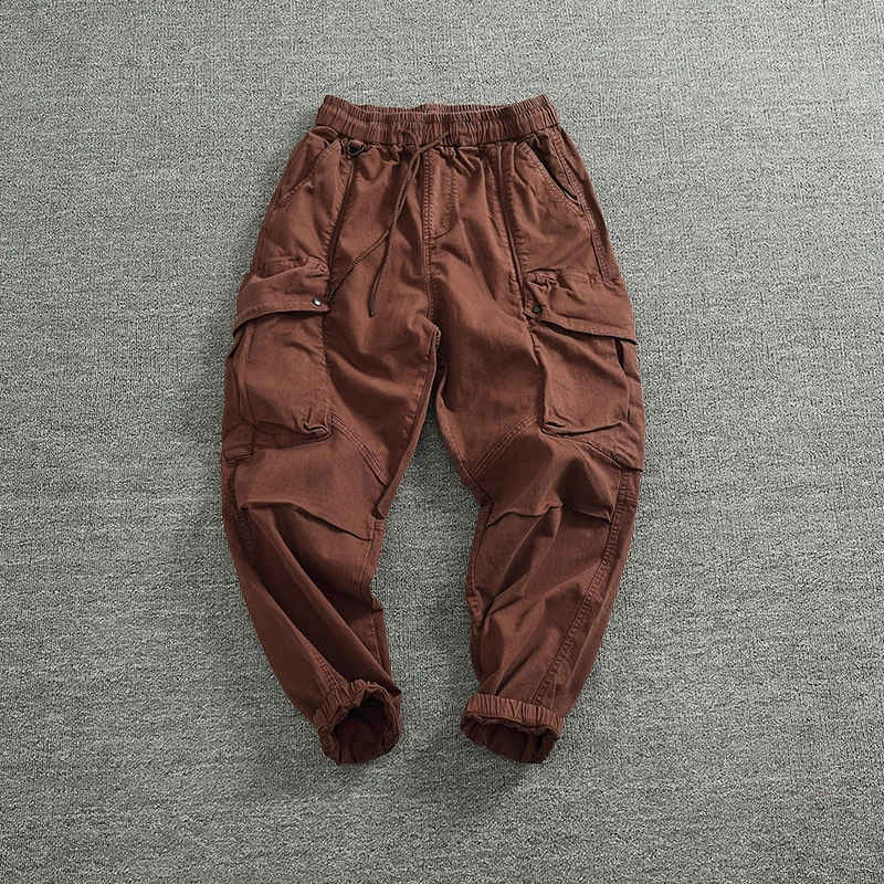 Large pocket functional wind loose leg pants men's elastic woven old washed heavy high-grade cargo casual pants