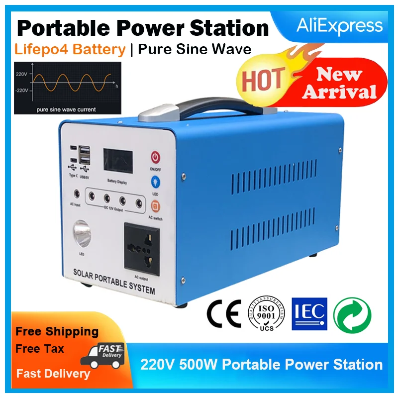 500W(384Wh) &500W( 512Wh) Solar Portable Power Station With Led Bulb, Lifepo4 Battery, Pure Sine Wave, Free Tax,Easy to Carry