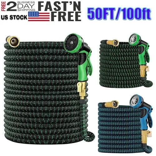 100FT Stronger Deluxe Expandable Flexible Garden Water Hose W/ Spray Nozzle Gun Garden Water Hose 75/100/150FT Deluxe Expandable Garden Hose Heavy Duty Flexible 5X Stronger Deluxe Heavy Duty Expandable Flexible Garden Water Hose (50ft,100ft)