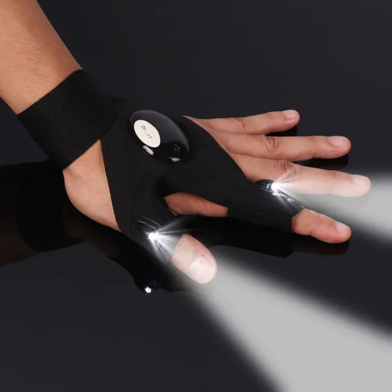 LED Half Finger Glove for Men Women Outdoor Waterproof Night Fishing Bait Cycling Running Flashlight Durable Fingerless Gloves view 3