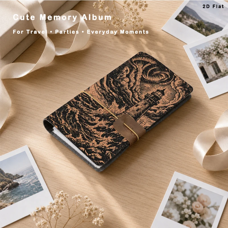 Vintage Lighthouse Ocean Wave Photo Album 20 Sheets 80 Vertical Pockets for Family Travel Memory Storage Gift Photo Collection