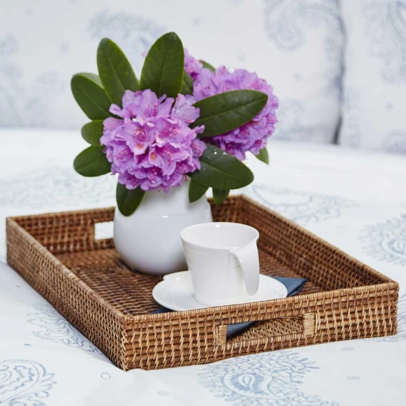 

Прямоугольный сервировочный поднос из натурального ротанга, офисный поднос из ротанга, декоративные плетеные корзины из ротанга с фруктами, поднос для столешницы