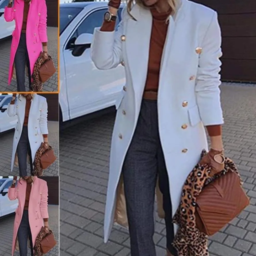 

2025 Women's Clothing Autumn and Winter Medium and Long Woolen Coat Double-breasted Woolen Jacket European and American