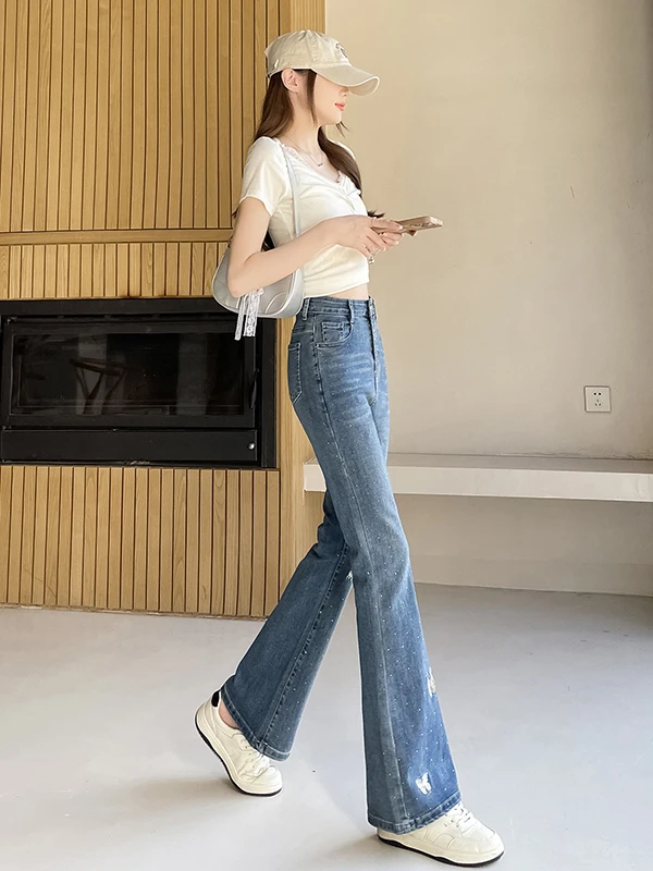 American Retro Embroidered High Waist Bell Bottom Women's Jeans 2026 New Style Slimming Fitting Versatile  Hoof Pants