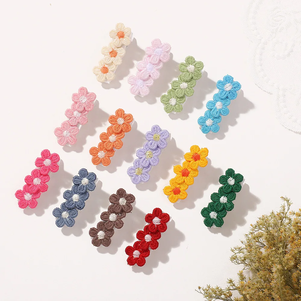 130 PCS/Lot, Embroidery Mini Flower Snap Clips For Baby Girls Lovely Hairpins Kids Girls Hair Accessories