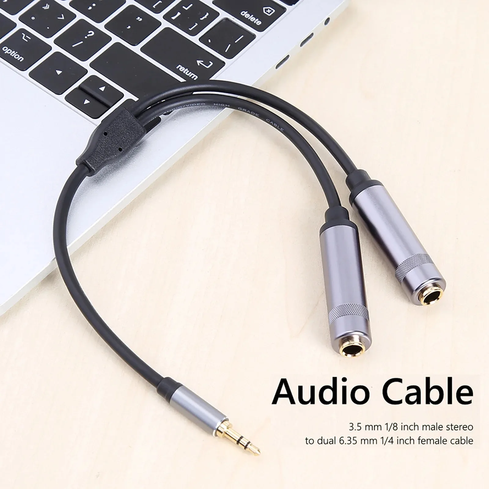 3.5mm TRS to Double 6.35mm Stereo Adapter Cord 1/8 inch Male to Dual 1/4 inch Female Jack Audio Extension Cable 30cm