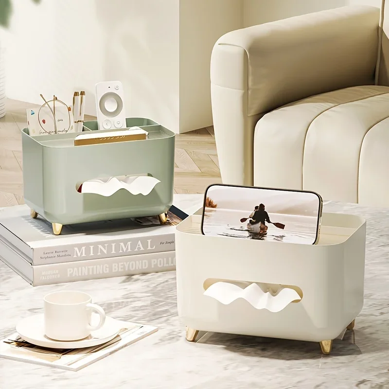 

Multifunctional desktop organizer tissue box, remote/odds storage, plastic tissue holder. Tissue box cover square Tissue paper