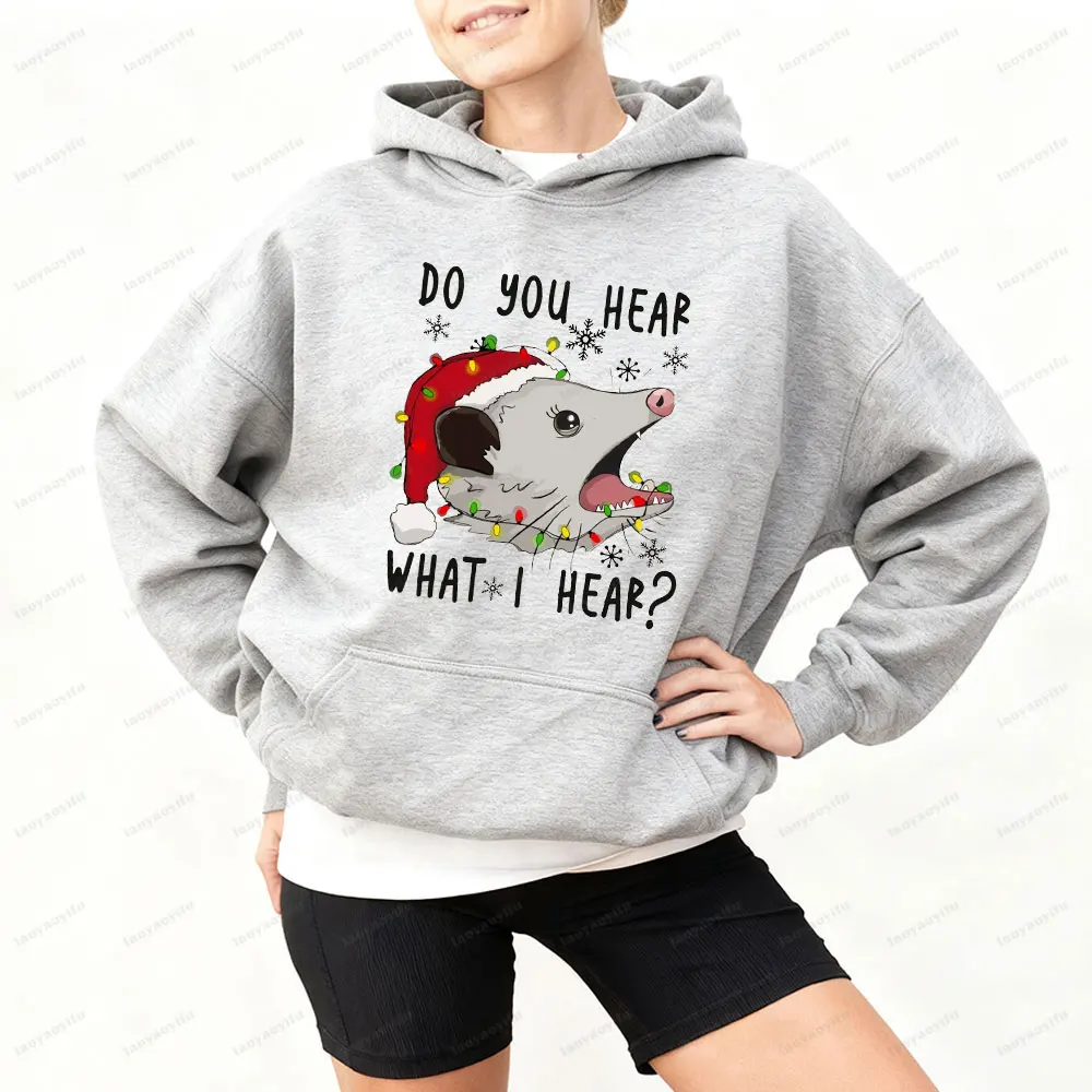 クリスマススウェットシャツ ポッサムスウェットシャツ Do You Hear What I Hear レディースパーカー クリスマスライトパーカー 動物愛好家スウェットシャツ ギフト
