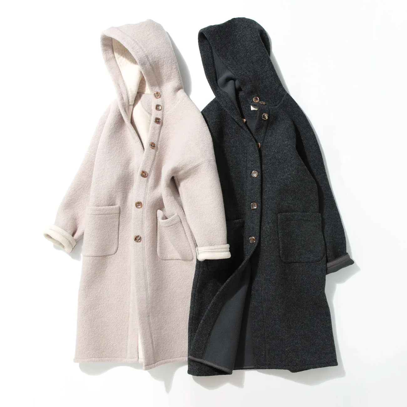 

Autumn Winter Women All-match Loose Japan Style Brief Comfortable Warm Thick Compressed Woolen Long Hooded Overcoats 3 Colors