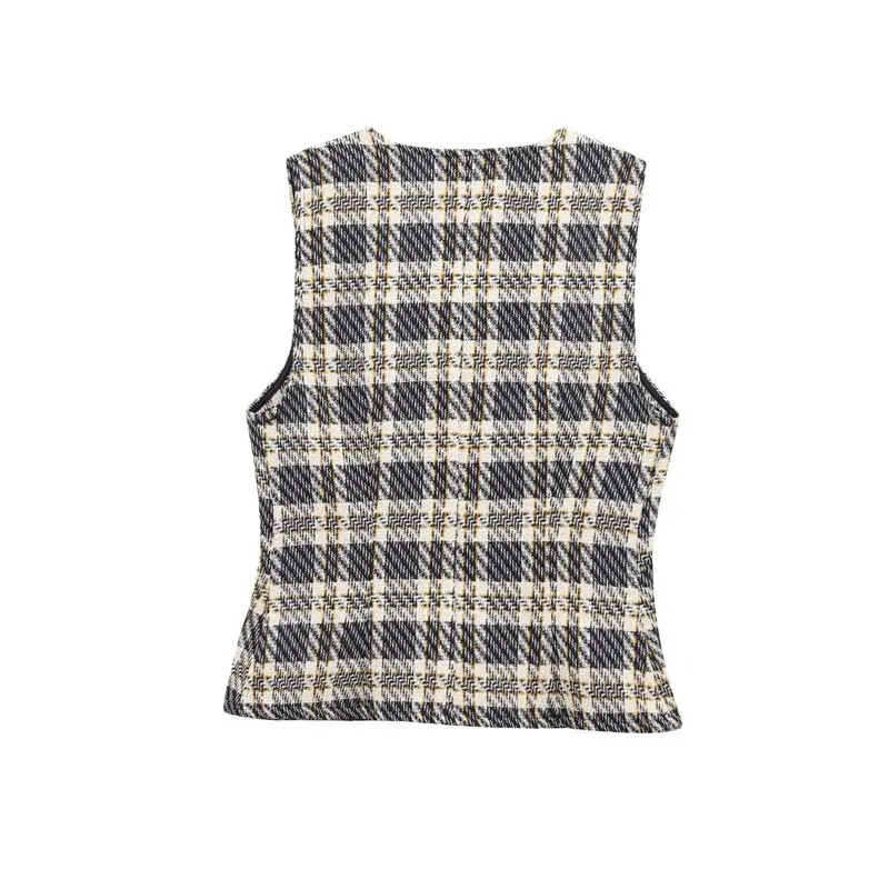 

Весна 2025 г., женский модный жилет в клетку с круглым вырезом, универсальный топ для всех возрастов 25–35 лет