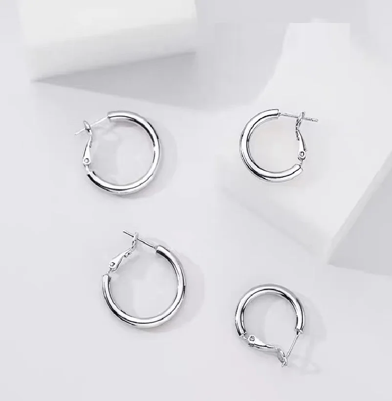 S999 sterling silver needle Circle earrings hip-hop cold wind personality earrings for Women