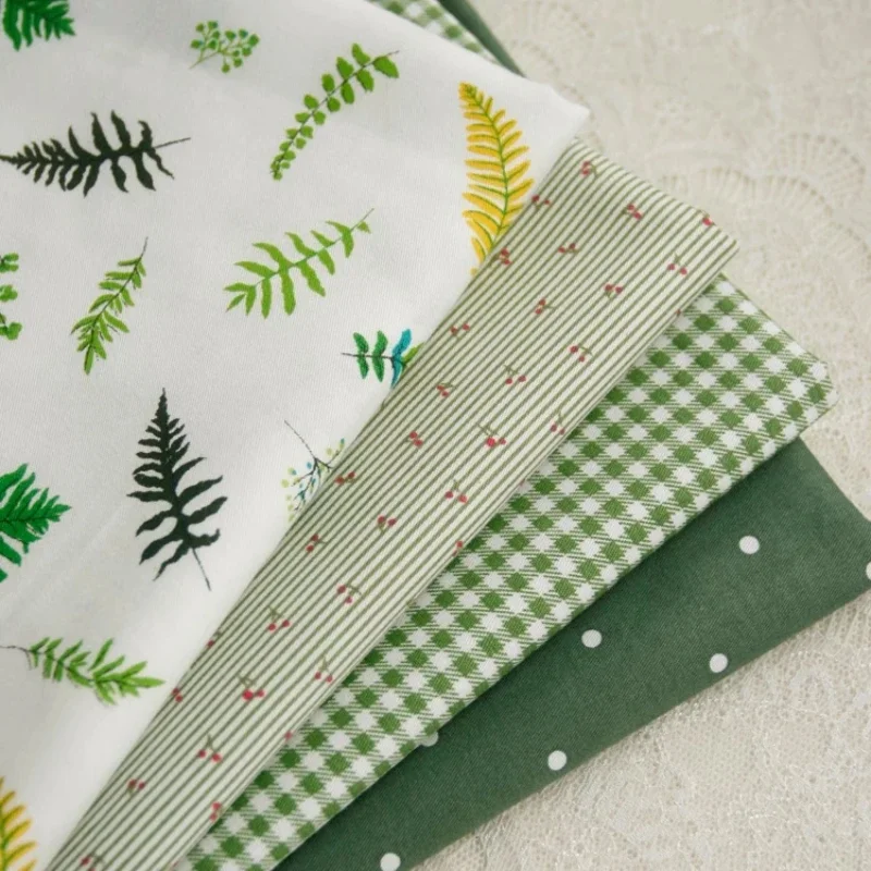 160x50cm Fresh Green Olive Leaf Pigeon Pattern Pure Cotton Twill Fabric for Girl's Bedroom Tablecloth Clothing Sewing