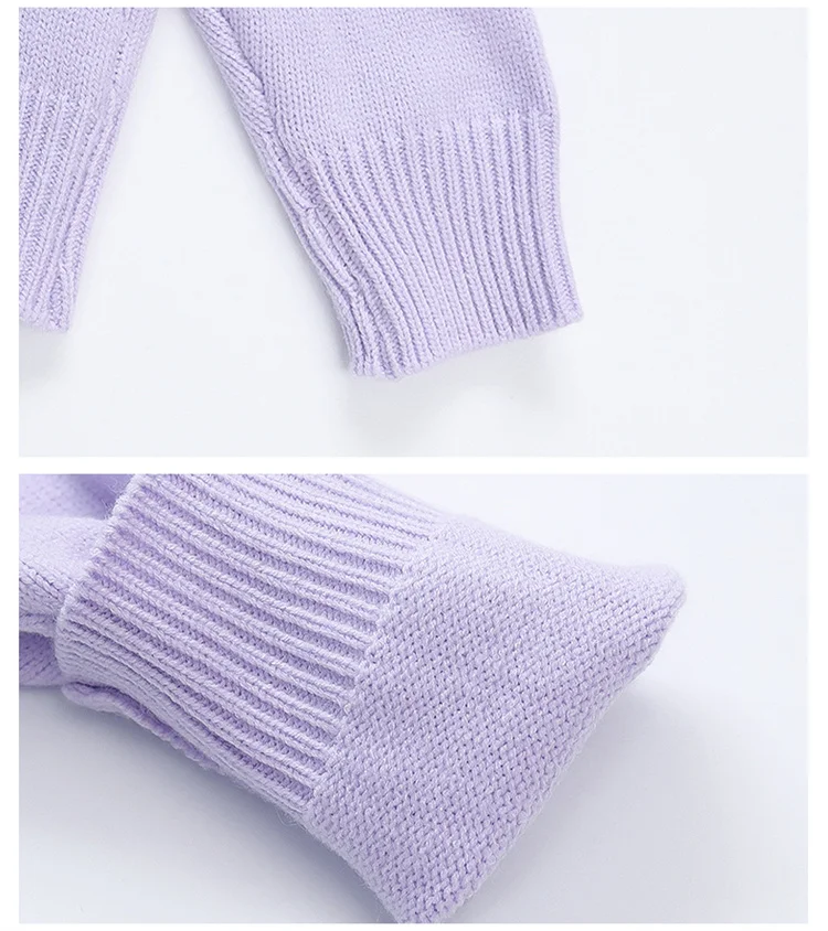 Niedliche Baby-Mädchenkleidung, Herbst-Oberbekleidung, Kinder-Strickjacke in Hellviolett mit Erdbeer-Motiv, Pullover für Mädchen, violette Strickwaren – Detail 12