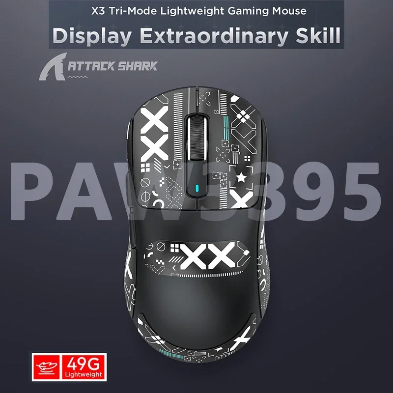 Imagem -02 - Tack Shark x3 Mouse sem Fio Tri-mode Acessórios Ergonômicos para pc Gamer Jogos E-sports Escritório Latência Leve Paw3395 2.4g