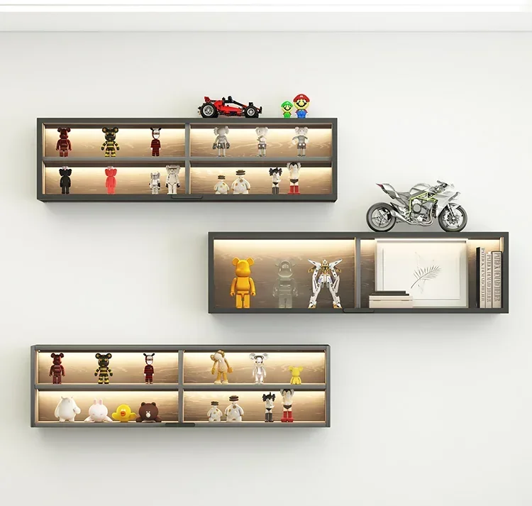 Glass wall storage bookcase wall hanging kitchen dining room shelf wall Lego figure display cabinet