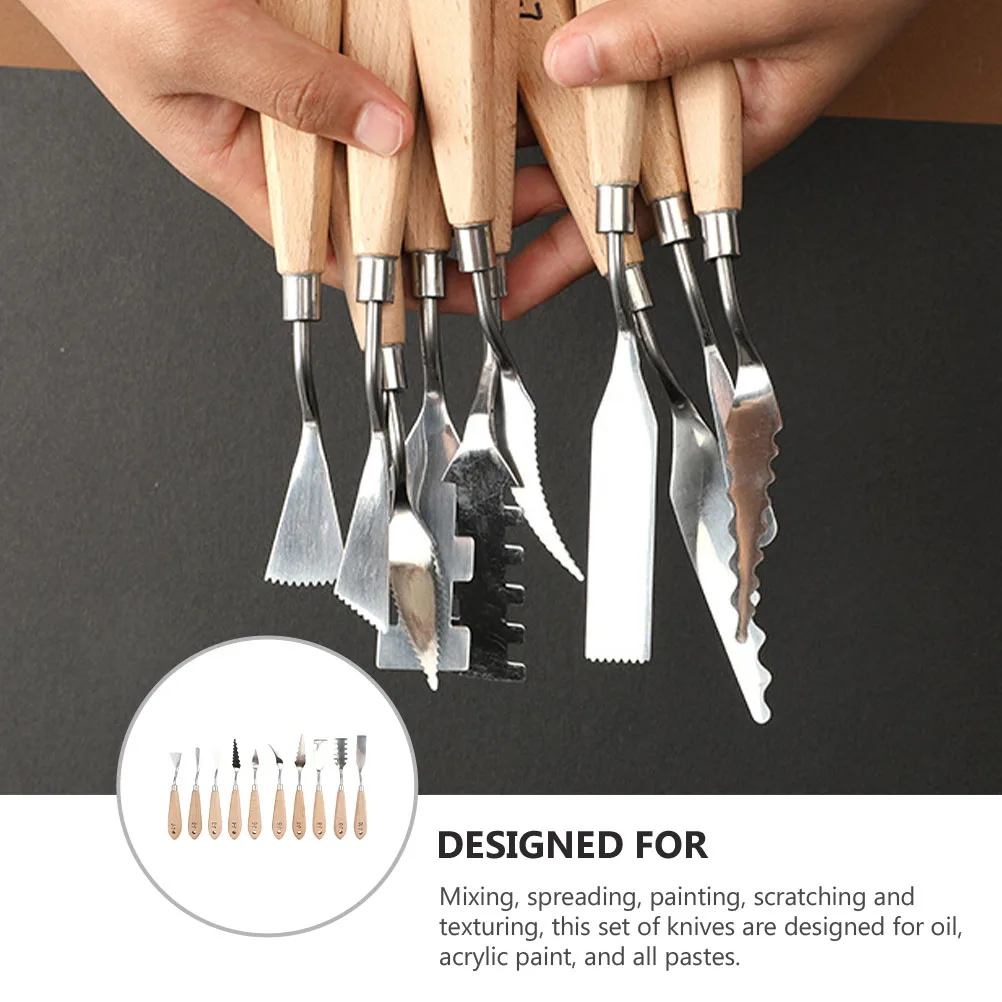 

10 Pcs Spatula Color Mixing Tools Set Khaki Wooden Painting Spatula Tools for Acrylic Ceramic Art Students Gifts