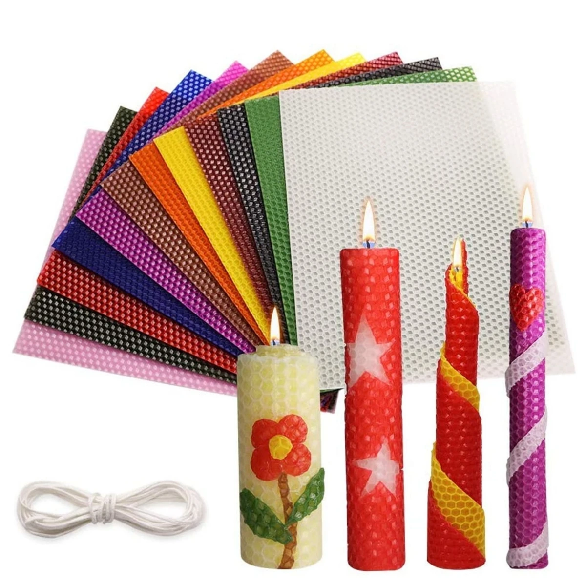 13pcs 20*20cm Color Beeswax Sheet Candle Roll Handmade Smokeless Candle Making Honeycomb Wax Slice Parent-child Activity Materia