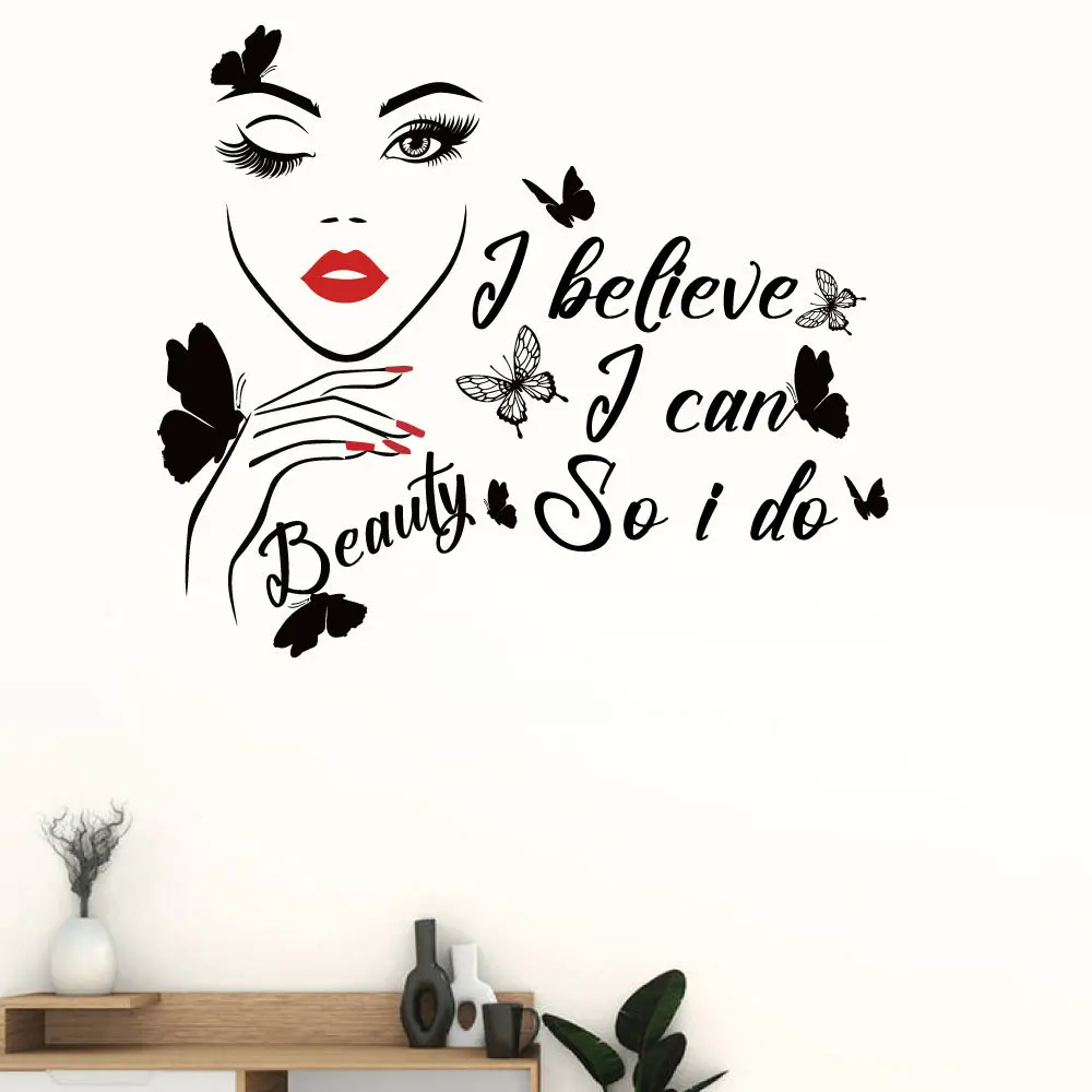 Beautiful Lash For Salon With Butterfly Wall Sticker Pvc Wall Art Stickers Modern Fashion Wallsticker For Hairdress Shop