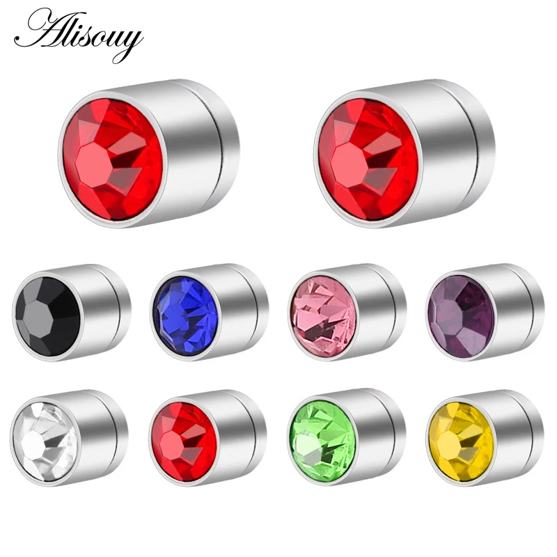 Alisouy 2 Pieces Non Piercing Earrings Punk Mens Strong Magnet Magnetic Ear Stud Fake Earrings Gift Crystal ear Jewelry